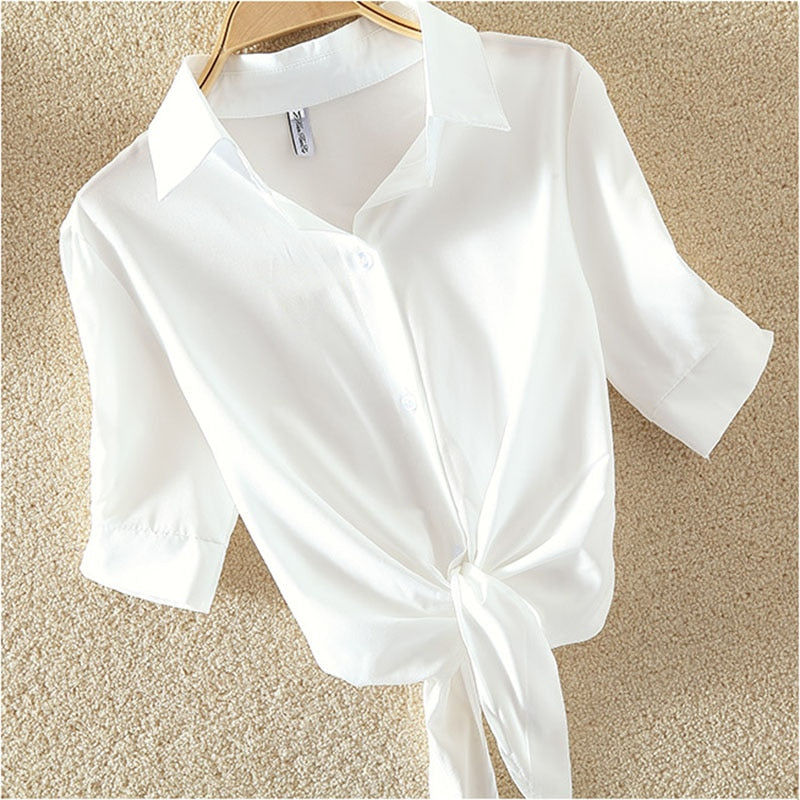 Womens Chiffon Turn-down Collar Loose Short Sleeve Tops with Batwing Sleeve (4 Colors)