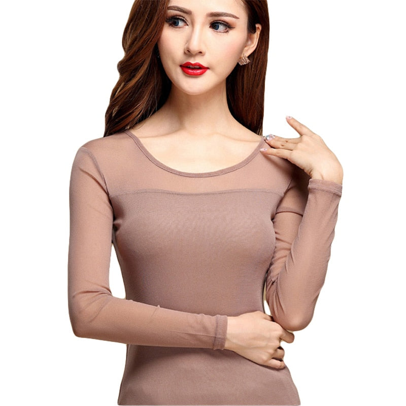 Women's Solid Chiffon Long Sleeve Lace Elastic Tops (13 Options)
