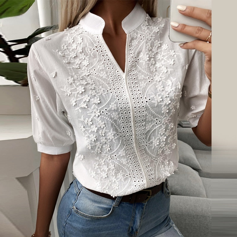 Women's Solid Hollow-out U Neck Cotton Tops - Collection 1 (6 Colors)