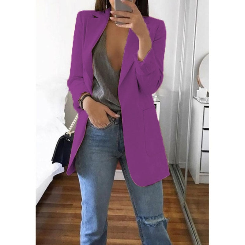 Women's Solid Long Loose Business Casual Blazers - Collection 2 (10 Colors)