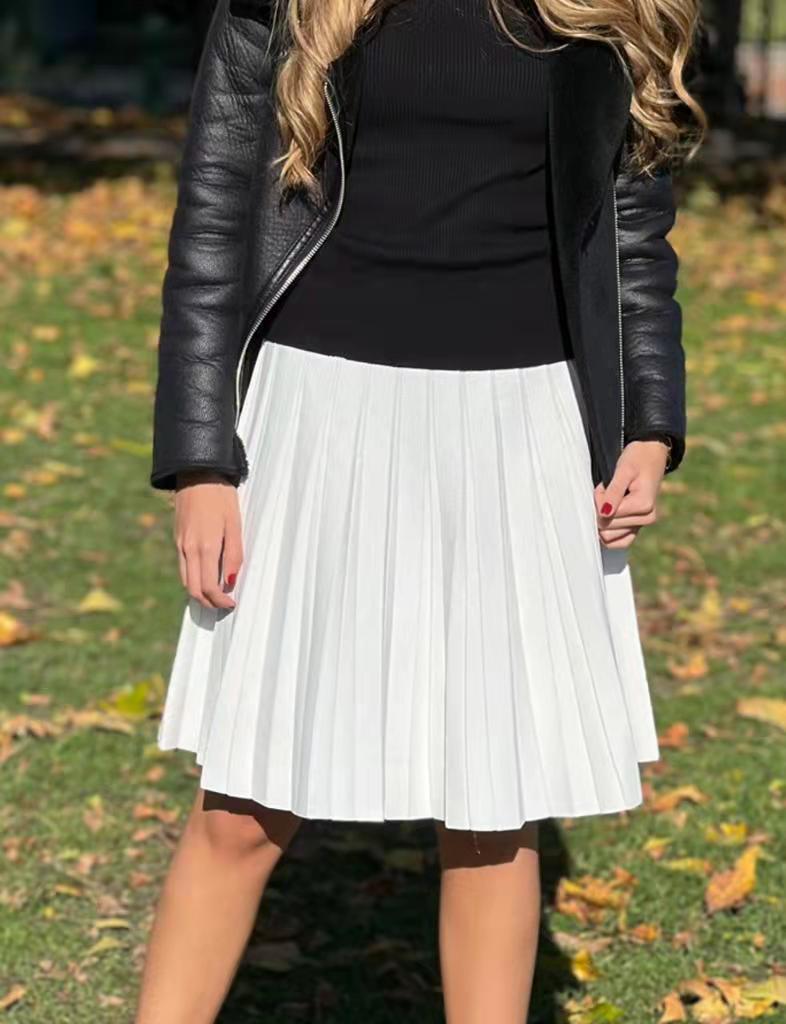 2024 Women Knitted Pleated Skirts Fashion High Waist Knit Dress Solid Color Female Classic Skirt