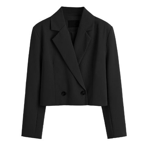 Women's Solid Notched Double Breasted Long Sleeve Short Blazer (3 Colors)