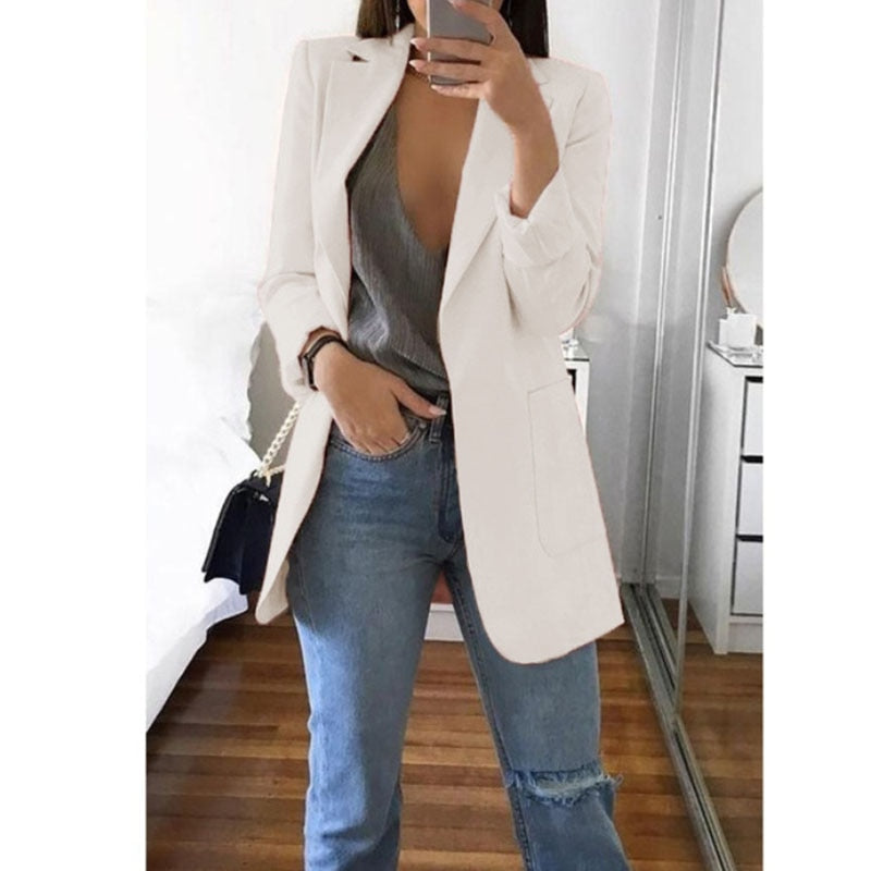 Women's Solid Long Loose Business Casual Blazers - Collection 2 (10 Colors)