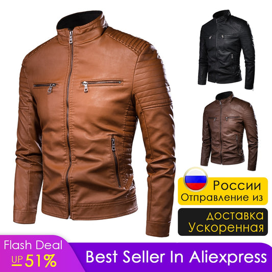 Men's Causal Vintage PU Leather Motor Biker Jacket (6 Colors)