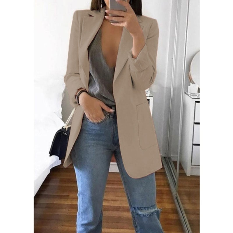 Women's Solid Long Loose Business Casual Blazers - Collection 2 (10 Colors)