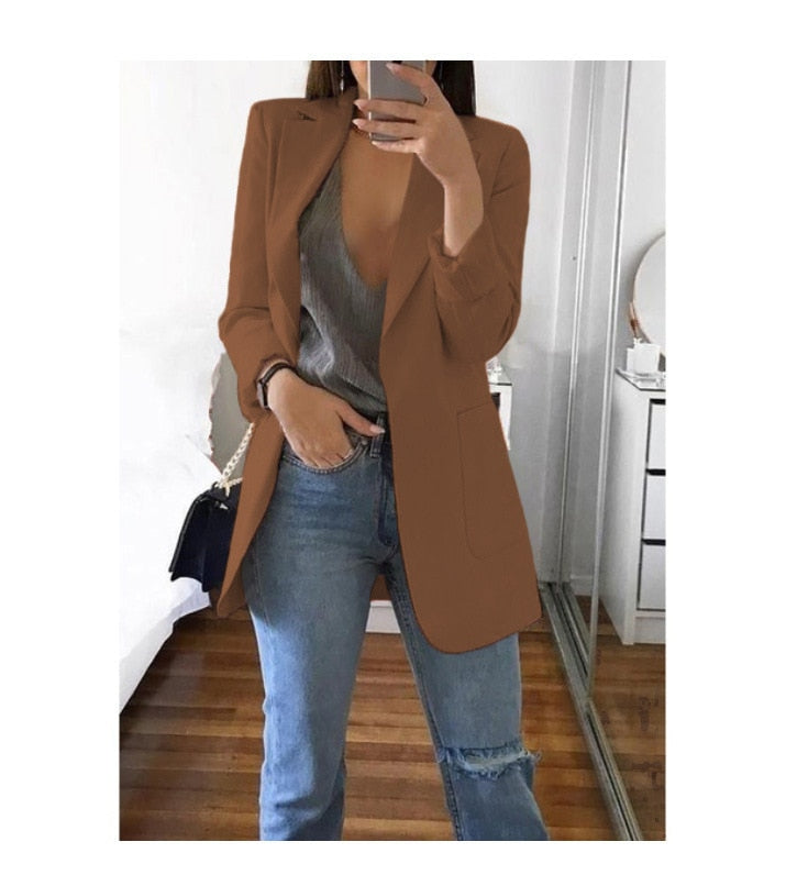 Women's Solid Long Loose Business Casual Blazers - Collection 2 (10 Colors)