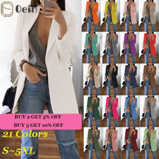 Women's Solid Long Loose Business Casual Blazers - Collection 1 (11 Colors)
