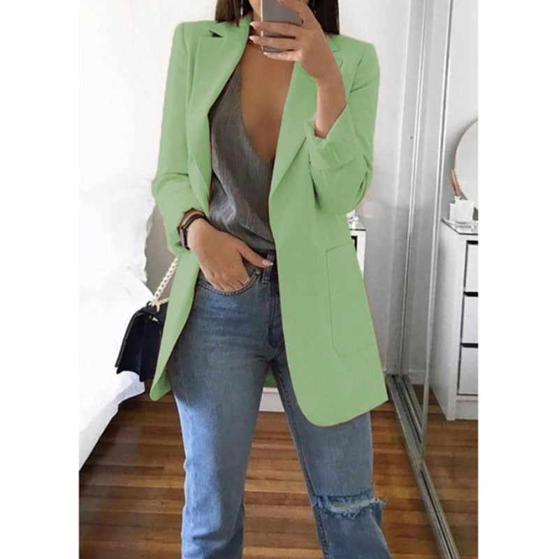 Women's Solid Long Loose Business Casual Blazers - Collection 1 (11 Colors)