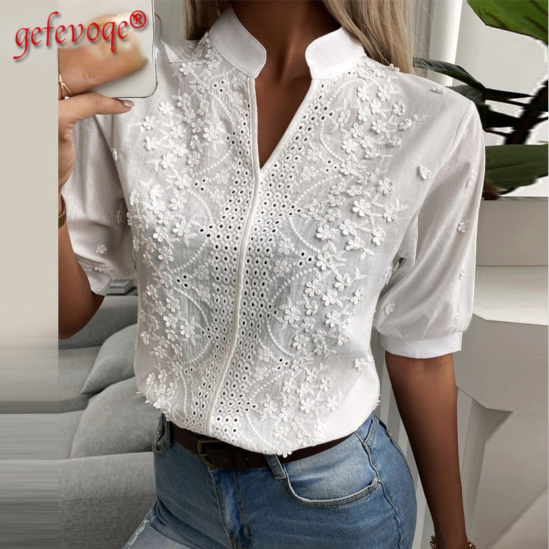 Women's Solid Hollow-out U Neck Cotton Tops - Collection 1 (6 Colors)