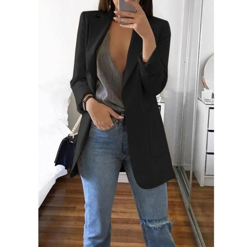 Women's Solid Long Loose Business Casual Blazers - Collection 1 (11 Colors)