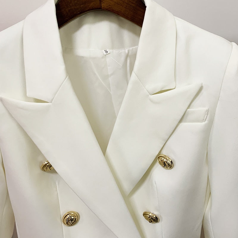Women's Classic Double Breasted Metal Lion Buttons Designer Blazer - Collection 1 (11 Colors)