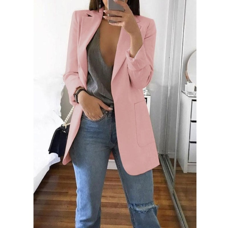 Women's Solid Long Loose Business Casual Blazers - Collection 2 (10 Colors)