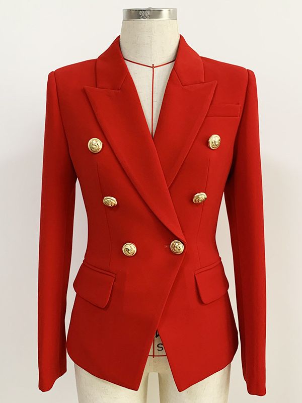 Women's Classic Double Breasted Metal Lion Buttons Designer Blazer - Collection 1 (11 Colors)