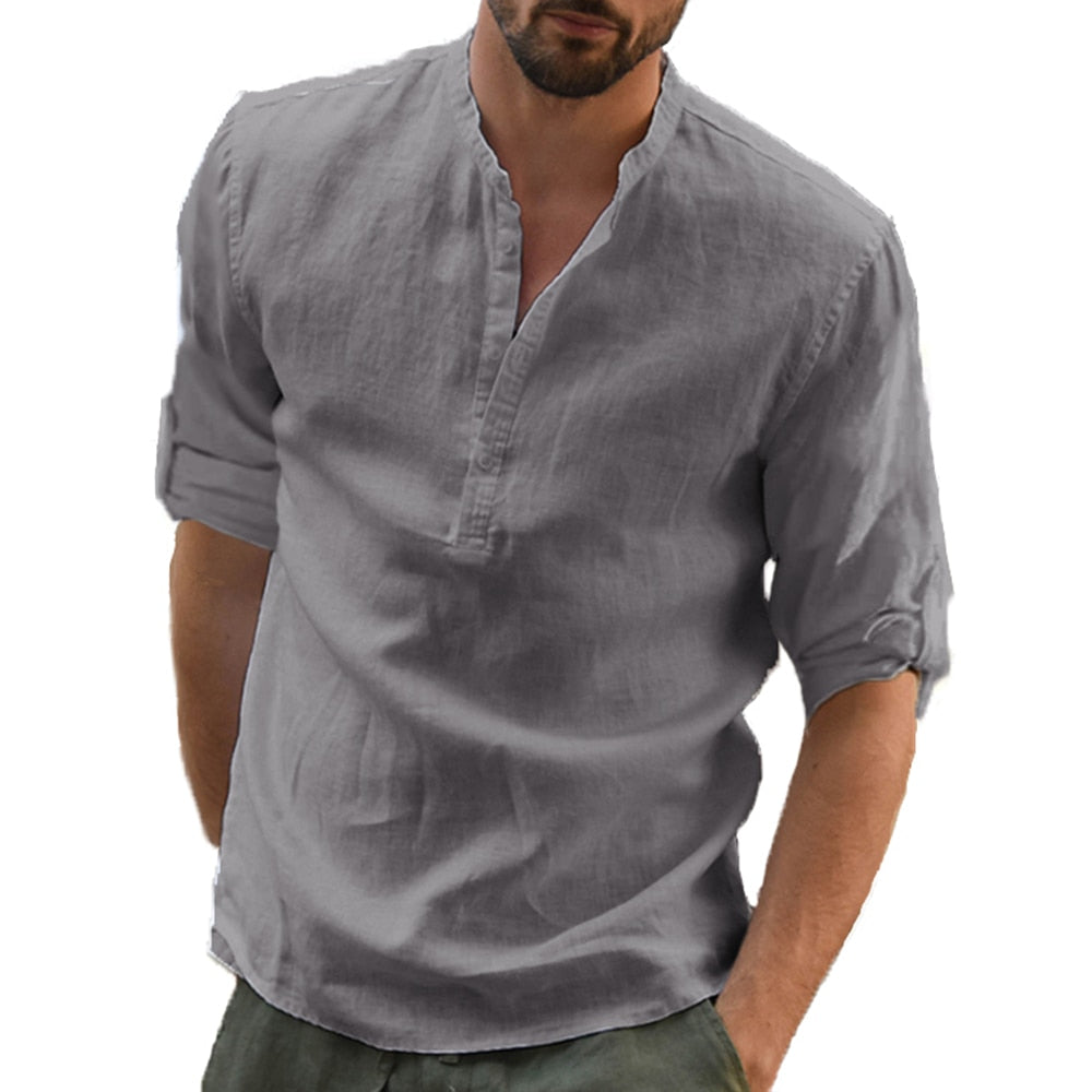 Men's Casual Cotton Linen Loose Long Sleeve Shirt (7 Colors)
