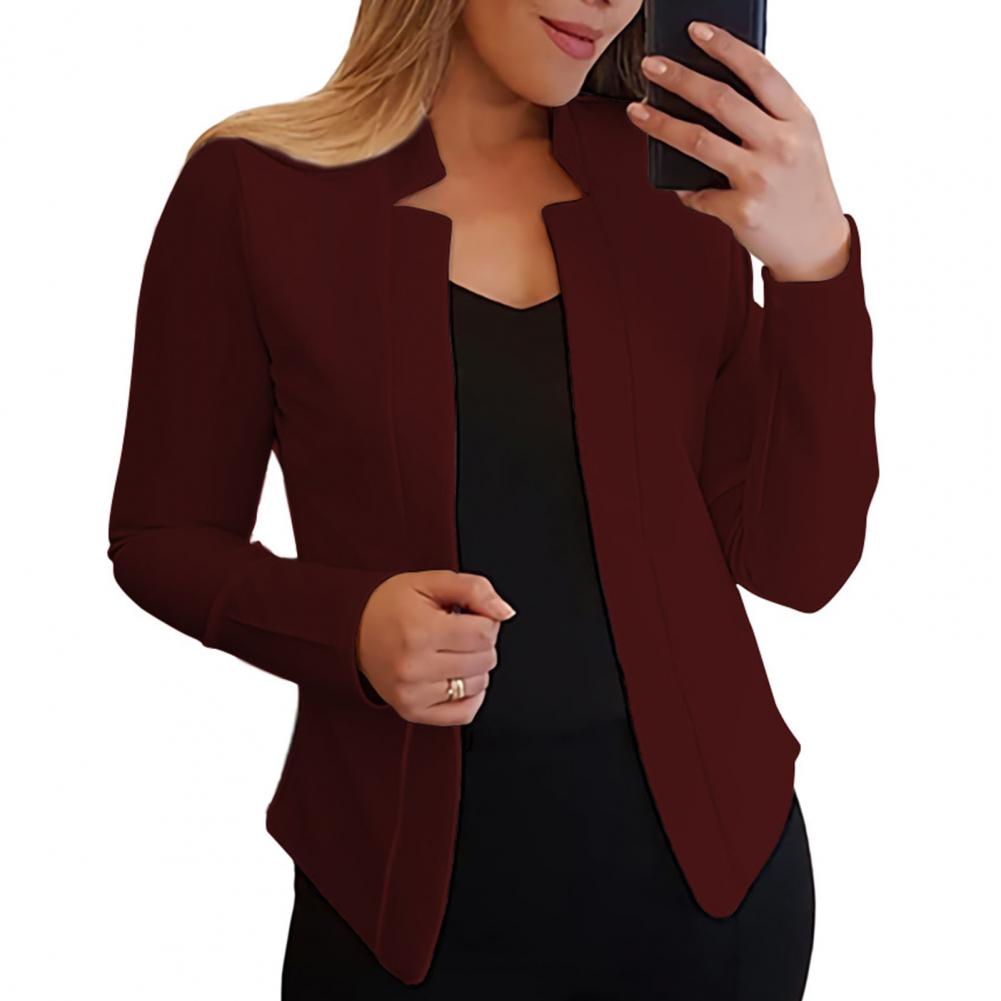 Women's Solid Color Notched Collar Open Stitch Office Lady Jacket (6 Colors)