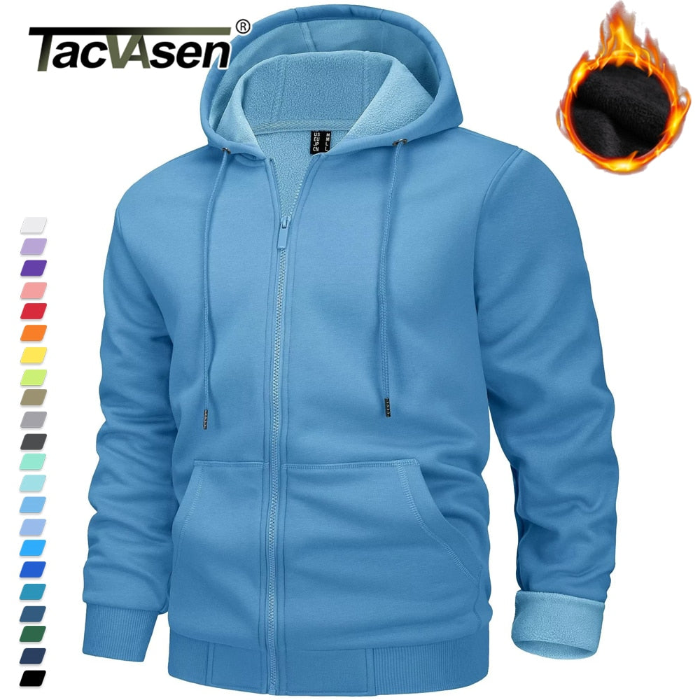 TACVASEN Big Pockets Fleece Lining Hoodies Mens Hooded Coats Full Zip Up Casual Hoodie Jackets Athlete Running Hiking Sportswear