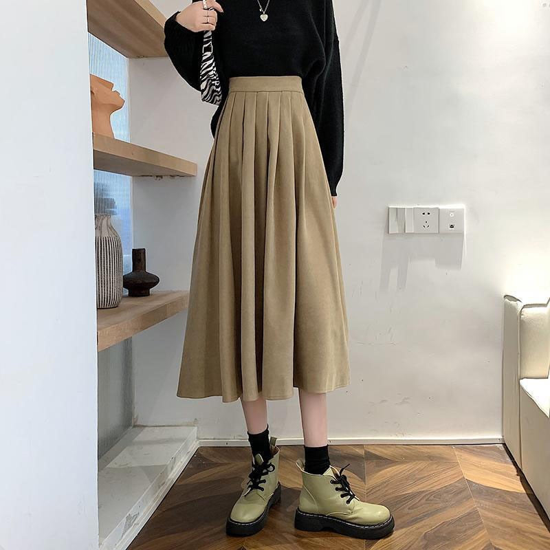 Women's High Waist Pleated College Style Midi Skirt (5 Colors)