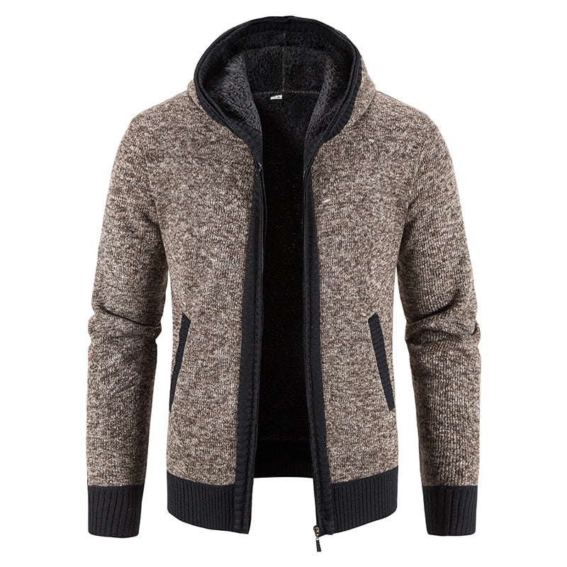 New Winter Fleece Men Sweater Cardigan Hooded Knitted Print Sweatercoat Mens Casual Warm Cardigan Zipper Hooded Cardigan Men