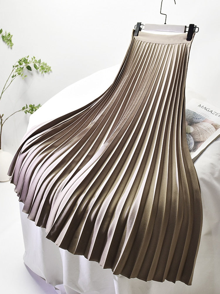 Women's Elegant Chic Solid Pleated High Waist Luxury Fashion With Elastic Skirt (10 Colors)