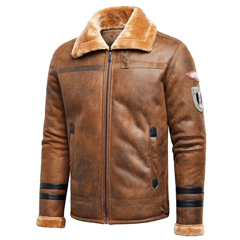 Men's Thick Bomber Faux Leather Jacket With Fleece lining (4 Colors / Options)