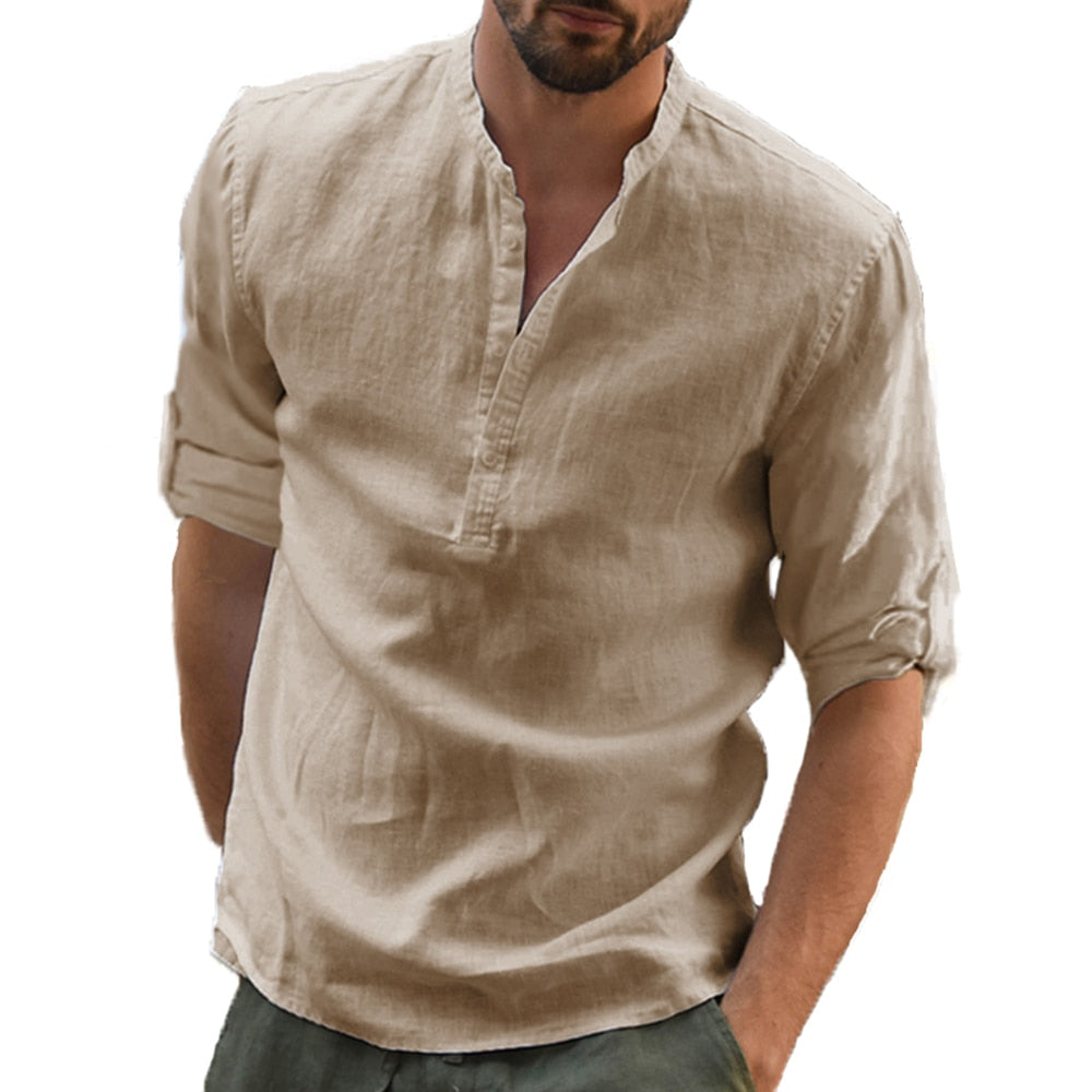 Men's Casual Cotton Linen Loose Long Sleeve Shirt (7 Colors)