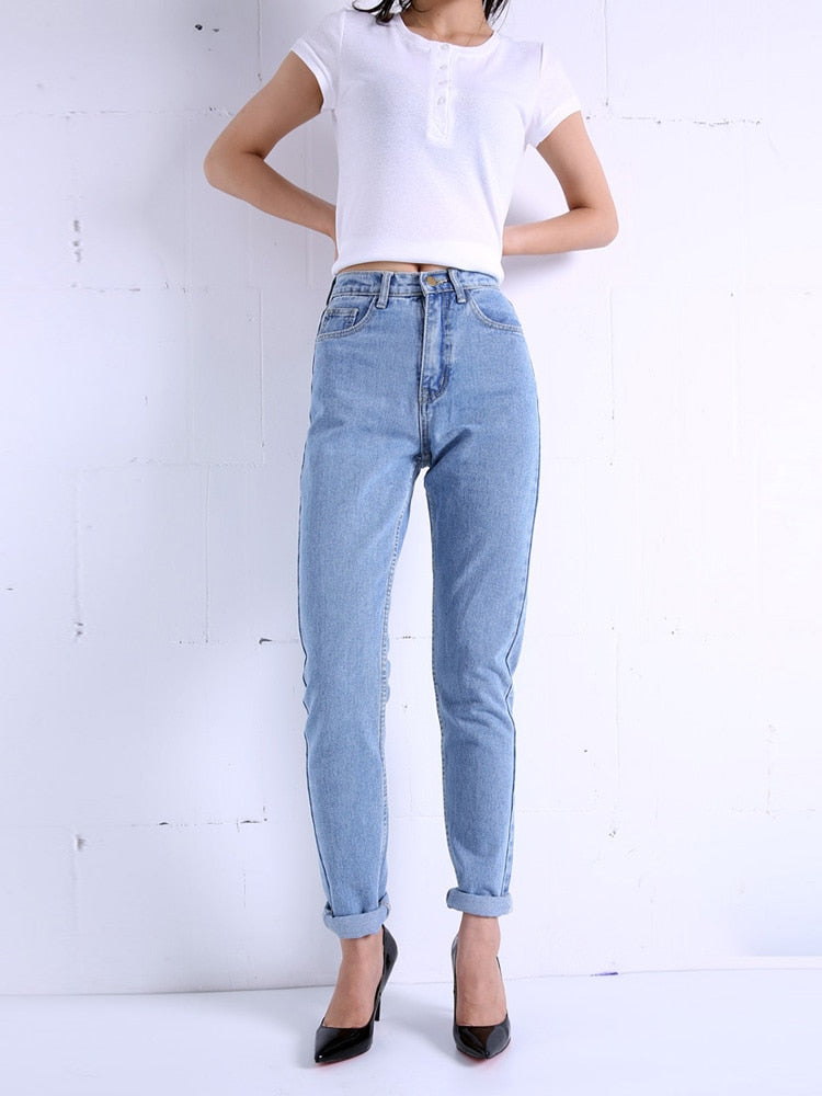 Women's High Waist Full Length Boyfriends Denim (3 Colors)