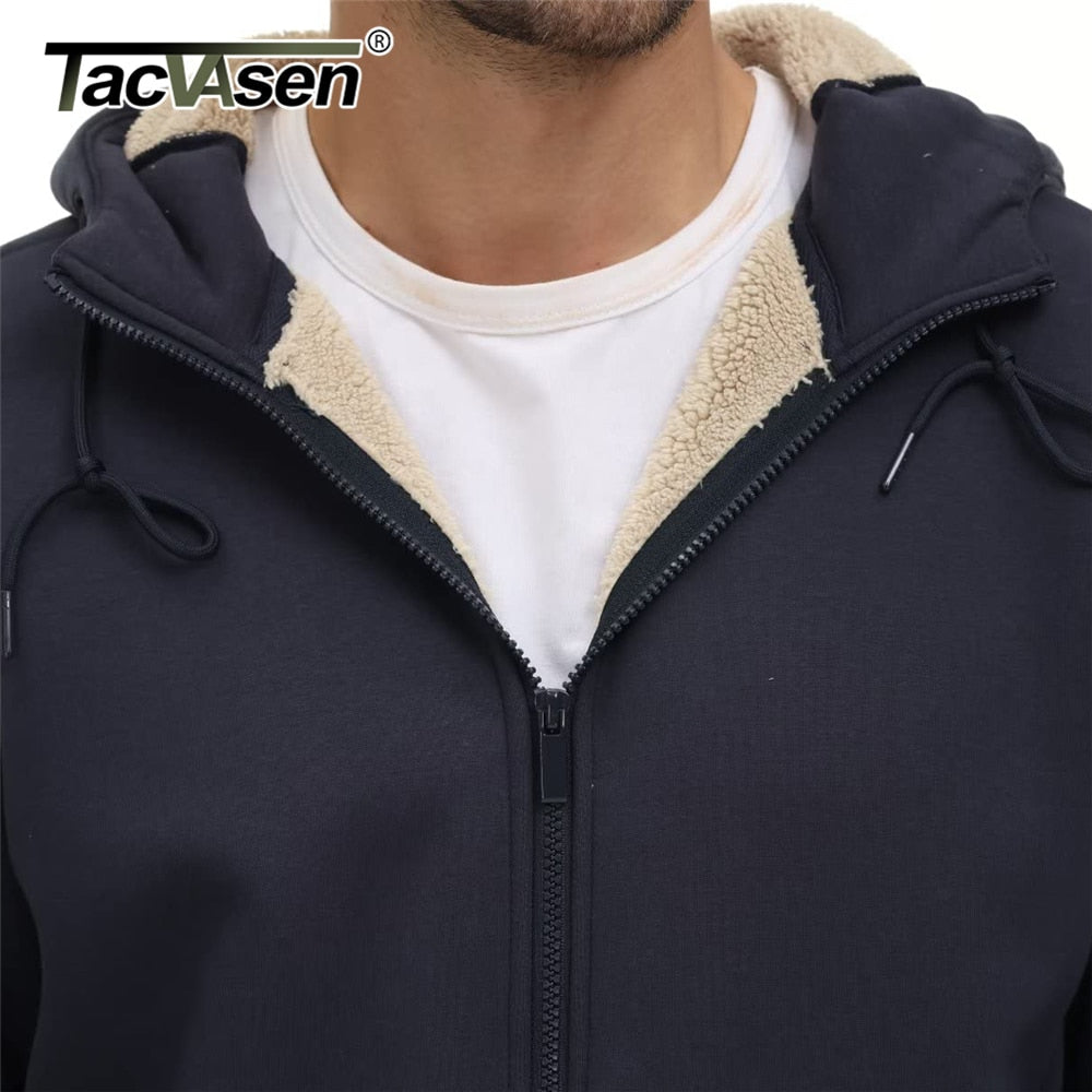 TACVASEN Fleece Lining Winter Hoodie Mens Sherpa Jackets Windproof Full Zip Warm Coats Climbing Hooded Casual Outwear Sportswear