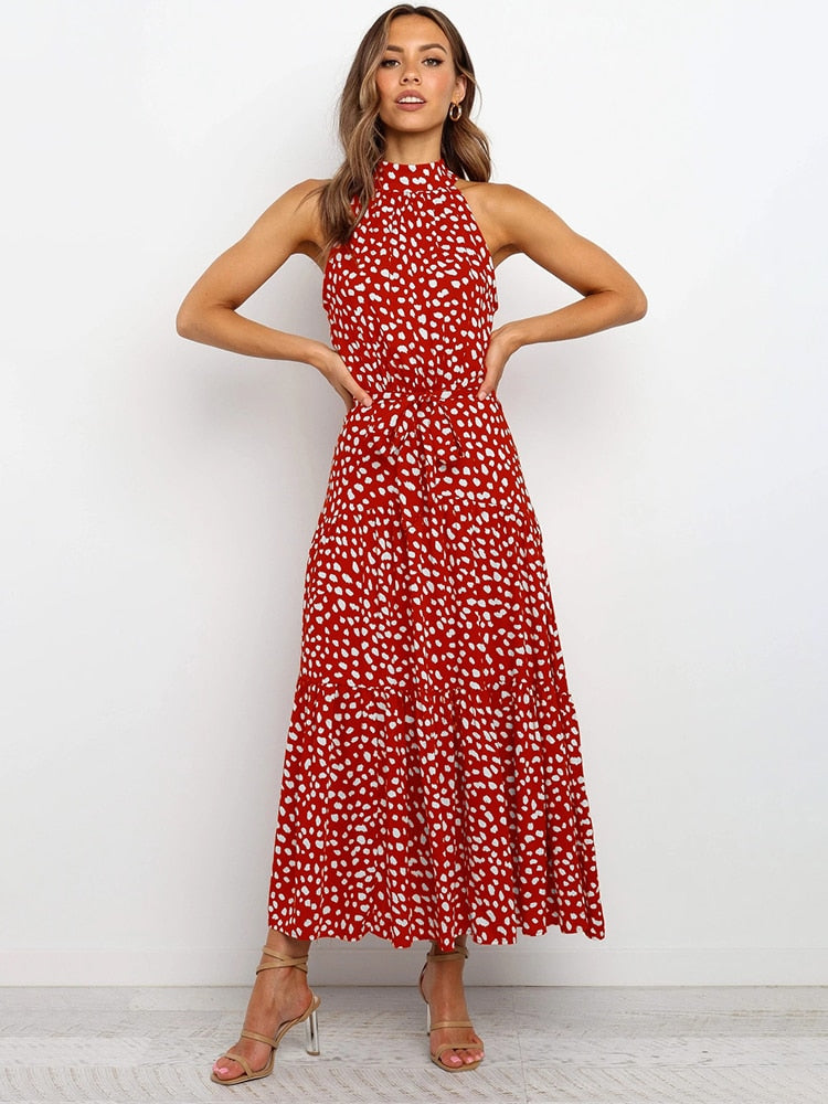Women's Sexy Halter Polka Dot Strapless Sleeveless Long Dress (12 Colors / Styles)