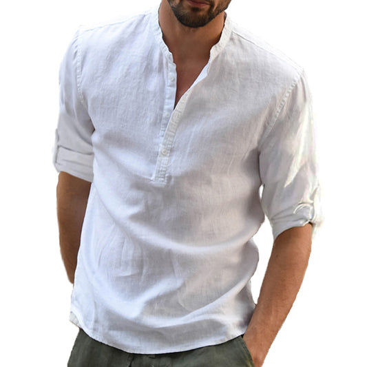 Men's Casual Cotton Linen Loose Long Sleeve Shirt (7 Colors)