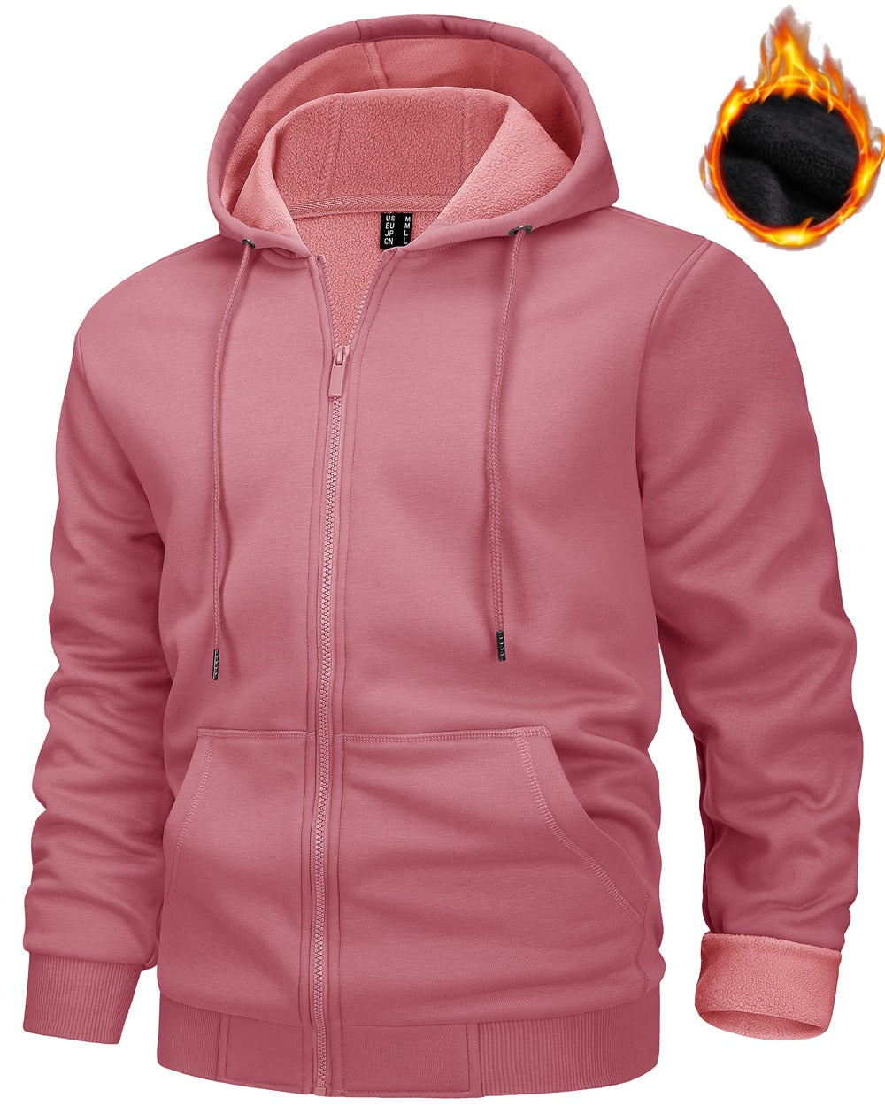 TACVASEN Big Pockets Fleece Lining Hoodies Mens Hooded Coats Full Zip Up Casual Hoodie Jackets Athlete Running Hiking Sportswear
