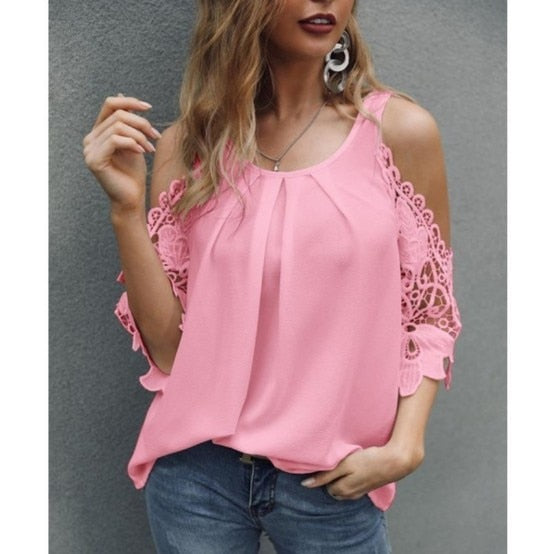 Women's Solid Hollow-out U Neck Cotton Tops - Collection 1 (6 Colors)