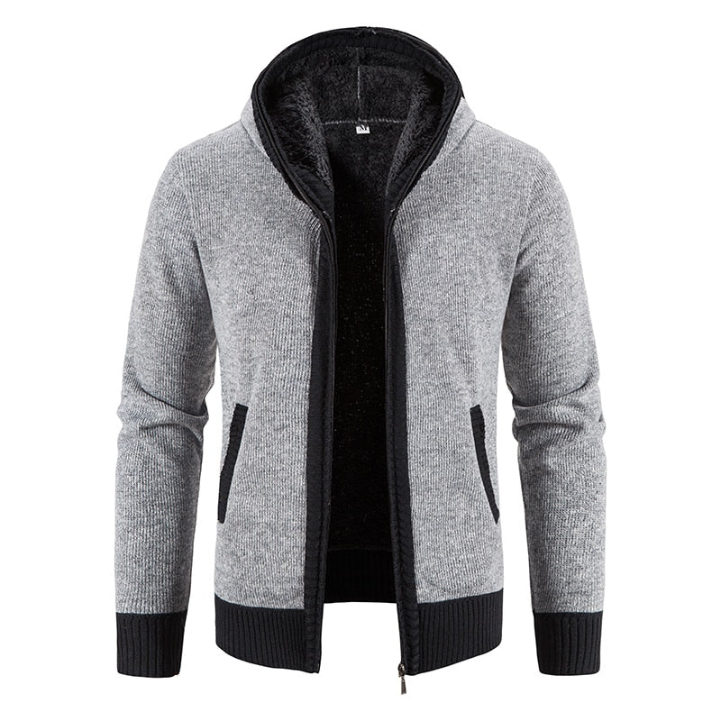 New Winter Fleece Men Sweater Cardigan Hooded Knitted Print Sweatercoat Mens Casual Warm Cardigan Zipper Hooded Cardigan Men