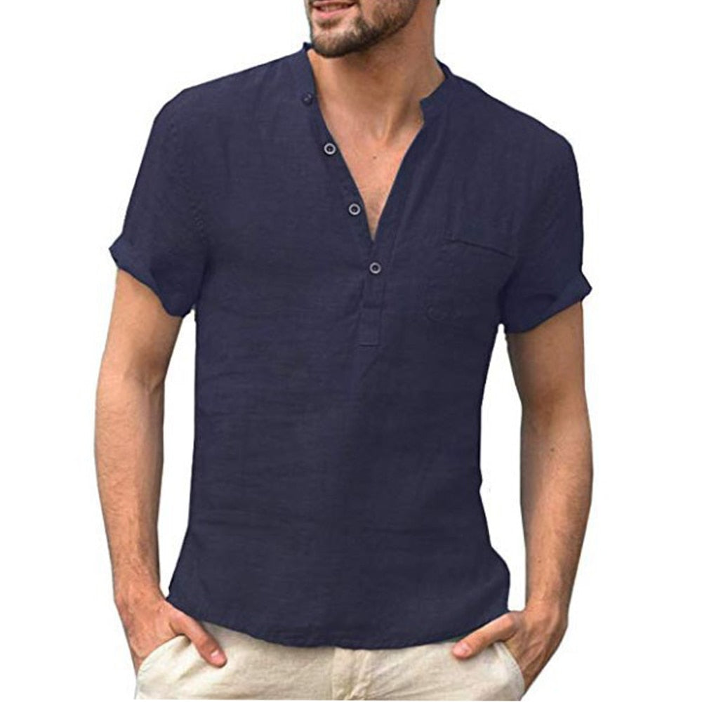 Men's Summer Short-Sleeved Breathable Cotton and Linen Shirt (7 Colors)