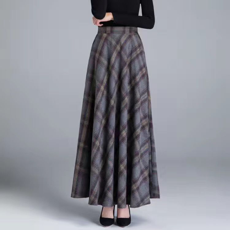 Womens Mid/Long High Waist Basic Wool Elastic A-Line Maxi Skirts (12 Colors)