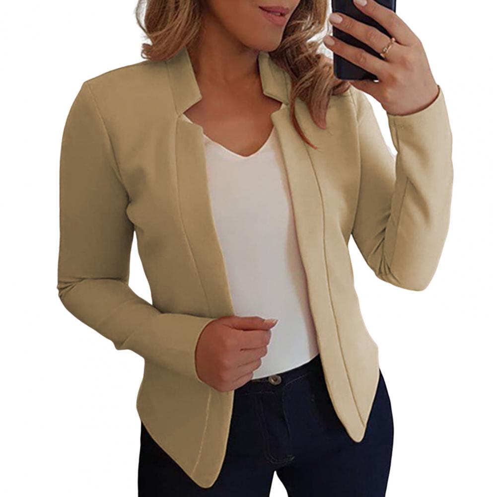 Women's Solid Color Notched Collar Open Stitch Office Lady Jacket (6 Colors)
