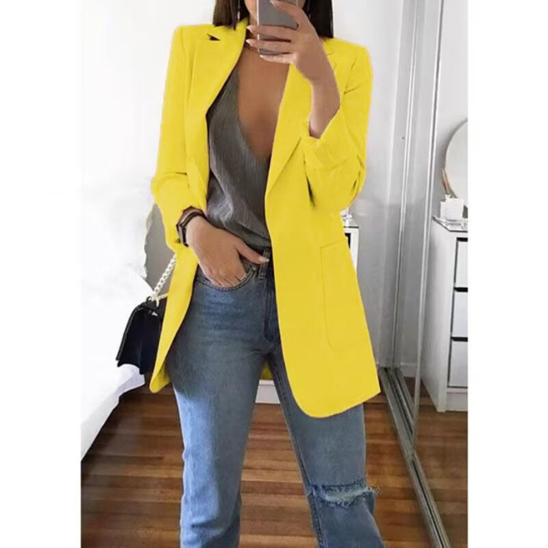 Women's Solid Long Loose Business Casual Blazers - Collection 2 (10 Colors)