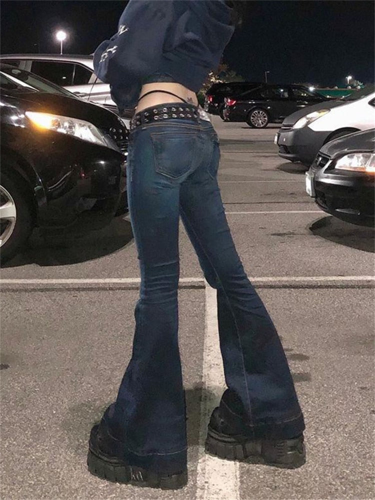 Women's Low Waisted Y2K Aesthetic Retro Flare Fashion Jeans