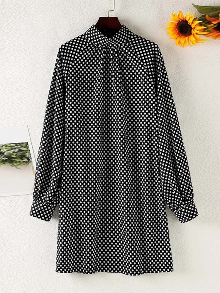 Women's  Puff Sleeve Turtleneck Casual Polka Dot Sundress (2 Colors)