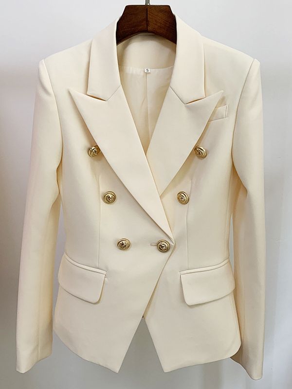 Women's Classic Double Breasted Metal Lion Buttons Designer Blazer - Collection 2 (11 Colors)