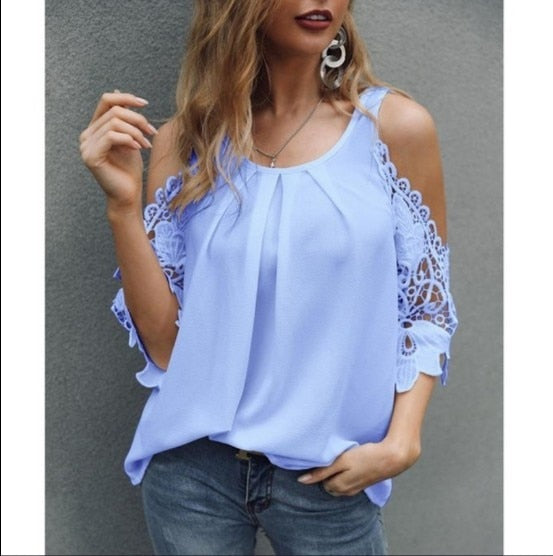 Women's Solid Hollow-out U Neck Cotton Tops - Collection 1 (6 Colors)
