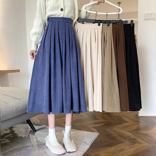 Women's  High Waist Pleated College Style Midi Skirt (5 Colors)