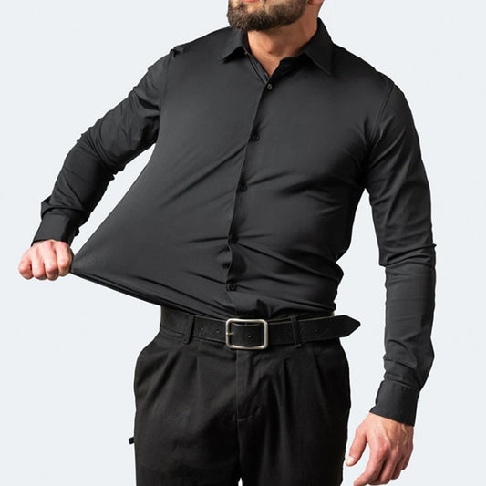 Men's elastic force non-iron long-sleeved business casual mercerized vertical shirt (9 Colors)