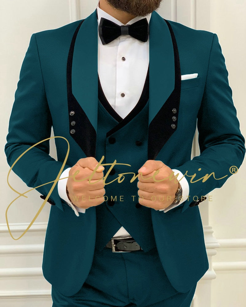 Men's Fashion Wedding Slim Fit 3 Piece Groom Tuxedo Suit - Collection 2 (8 colors)