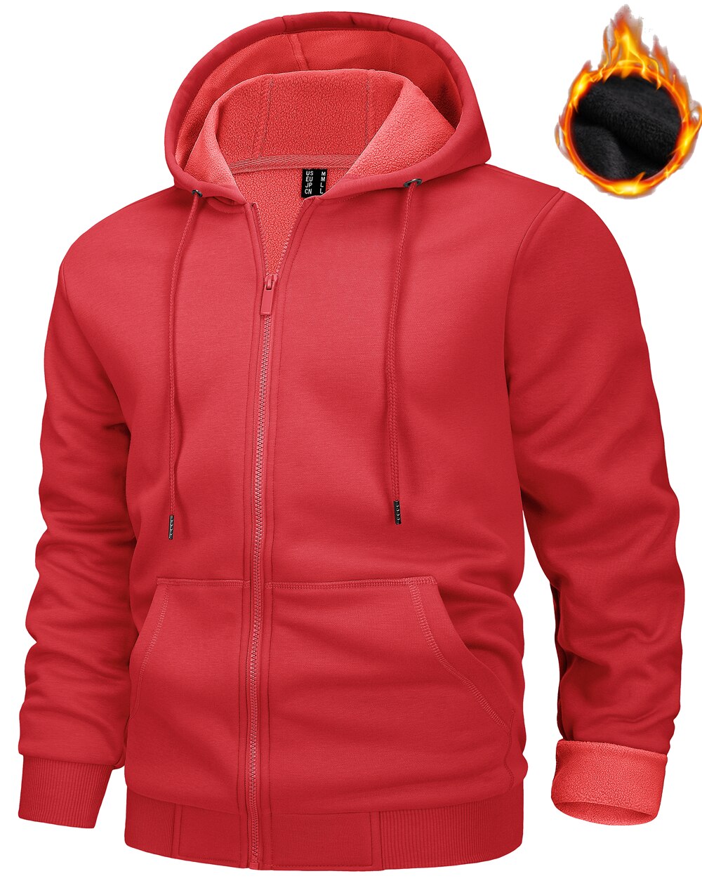 TACVASEN Big Pockets Fleece Lining Hoodies Mens Hooded Coats Full Zip Up Casual Hoodie Jackets Athlete Running Hiking Sportswear
