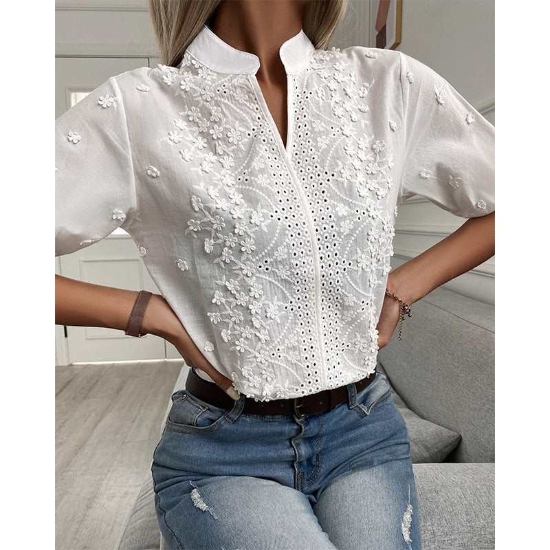Women's Solid Hollow-out U Neck Cotton Tops - Collection 1 (6 Colors)