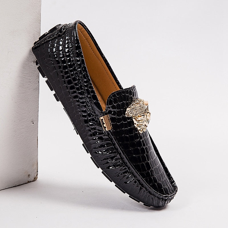 Brand Casual Shoes High Quality Men's Leather Shoes Snake Pea Shoes Spring Summer Leather Ladies Moccasin Loafers
