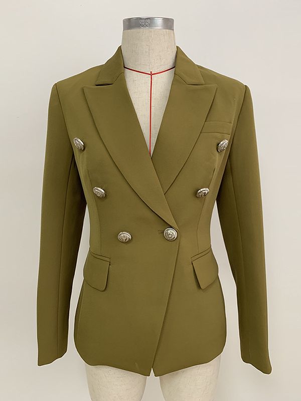Women's Classic Double Breasted Metal Lion Buttons Designer Blazer - Collection 2 (11 Colors)