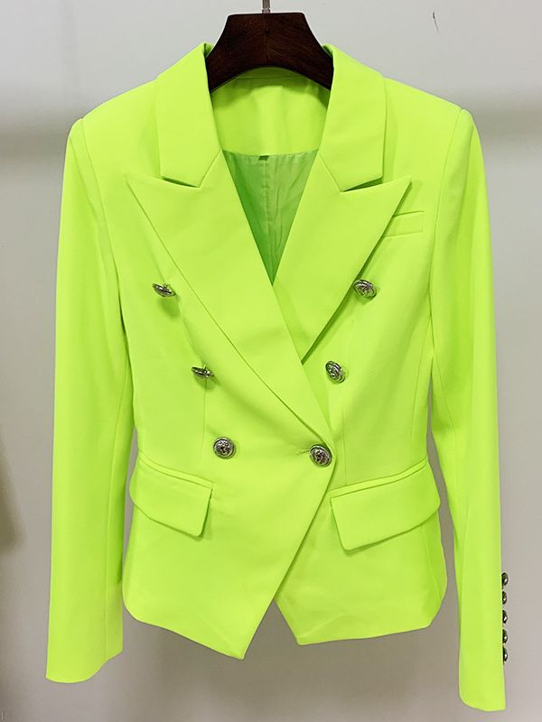 Women's Classic Double Breasted Metal Lion Buttons Designer Blazer - Collection 1 (11 Colors)