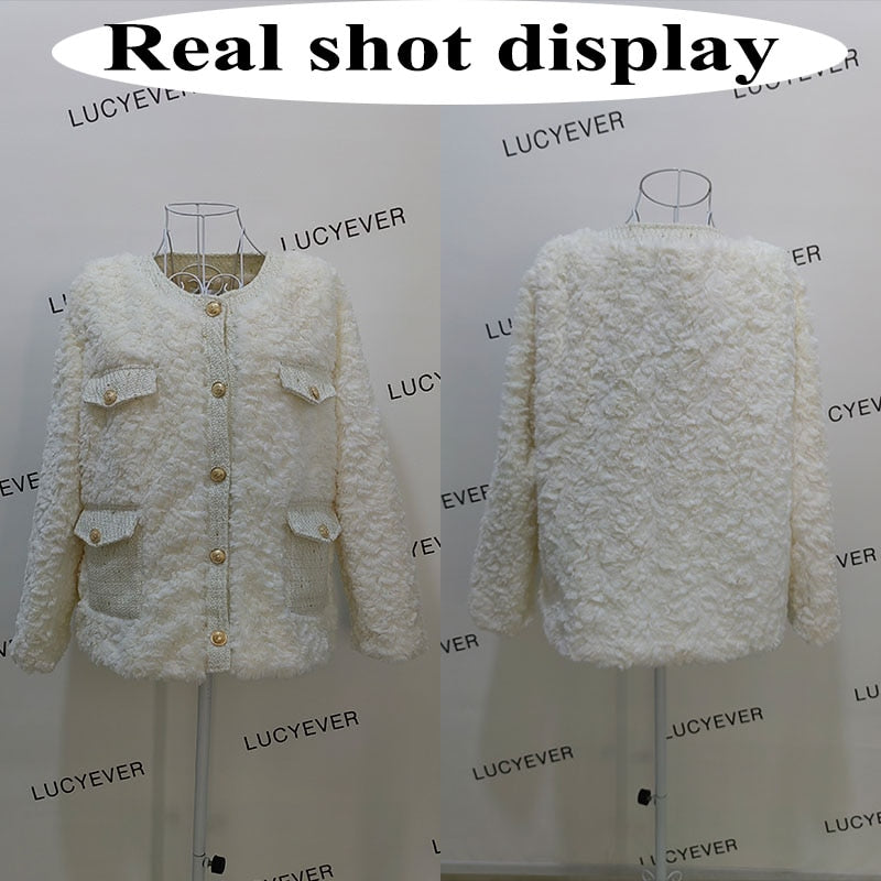 Women's Fashion Lamb Wool O-Neck Faux Fur Jackets (2 Colors)