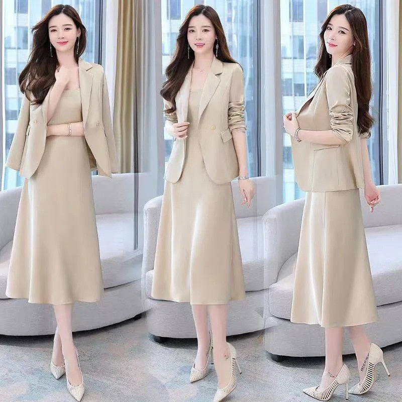 Women's Temperament Slim Office Suit Suspender Skirt Two-piece Set (3 Colors)
